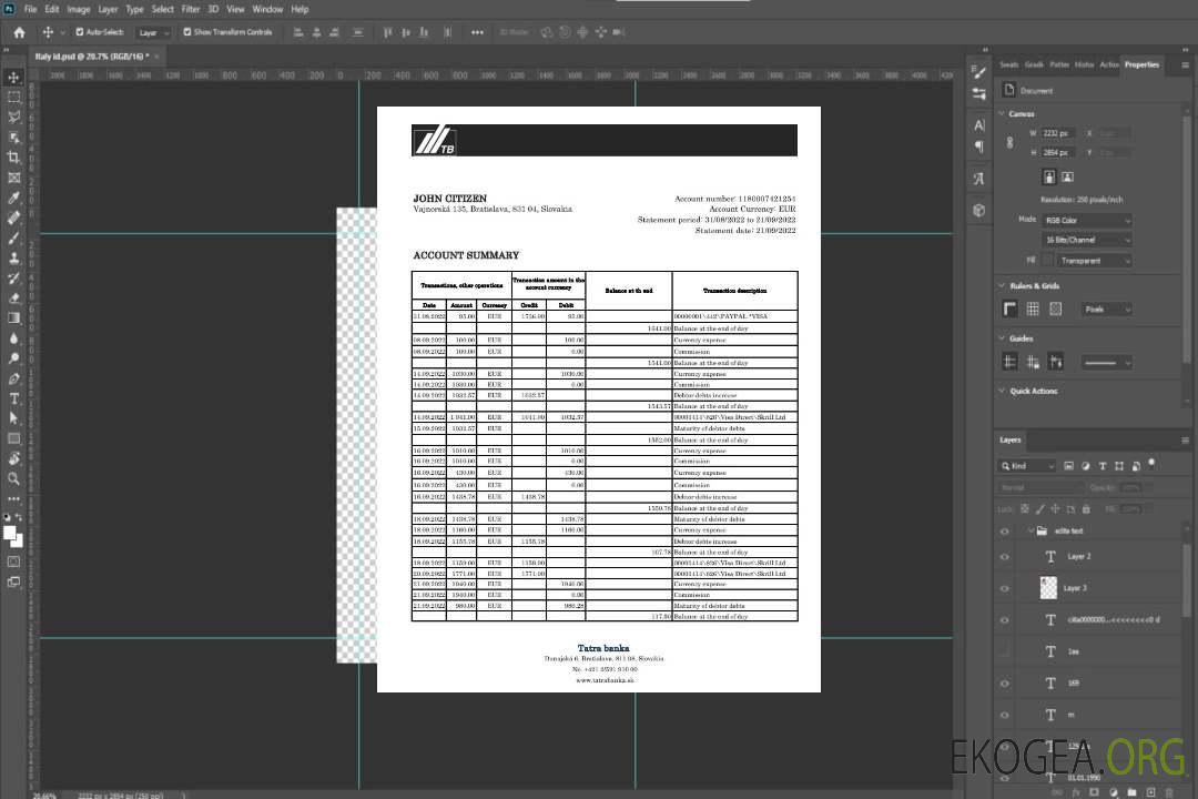 Relevé bancaire Slovaquie Tatra xls VERSION 2 template